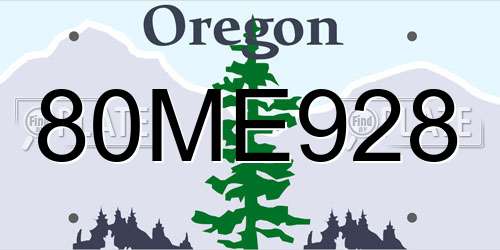80ME928 Oregon License Plate