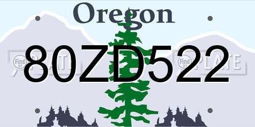 80ZD522 Oregon License Plate