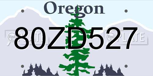 80ZD527 Oregon License Plate