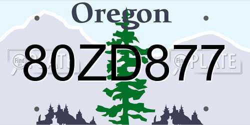 80ZD877 Oregon License Plate