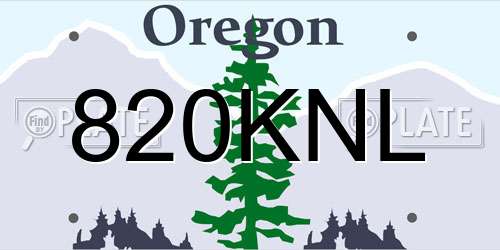 820KNL Oregon License Plate