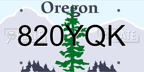 820YQK Oregon License Plate