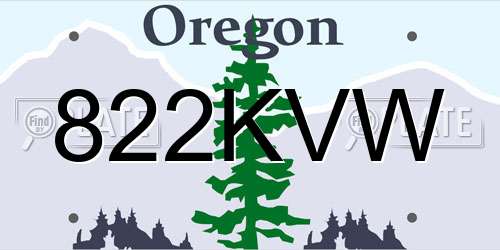 822KVW Oregon License Plate