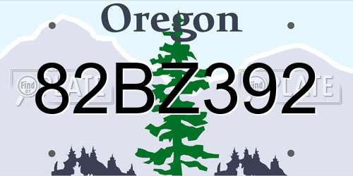 82BZ392 Oregon License Plate