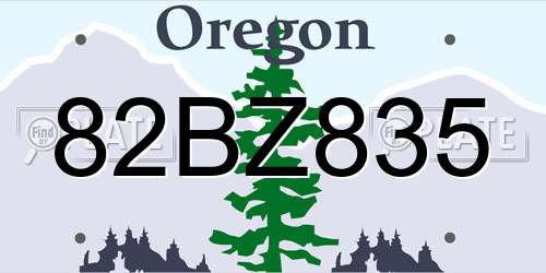 82BZ835 Oregon License Plate