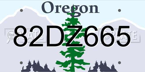 82DZ665 Oregon License Plate
