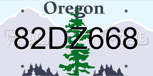 82DZ668 Oregon License Plate
