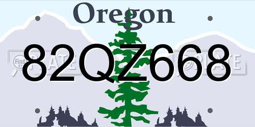 82QZ668 Oregon License Plate