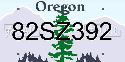 82SZ392 Oregon License Plate