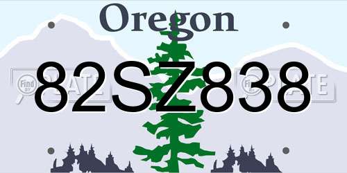 82SZ838 Oregon License Plate