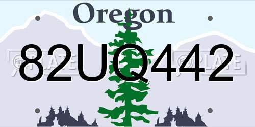 82UQ442 Oregon License Plate