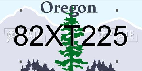 82XT225 Oregon License Plate