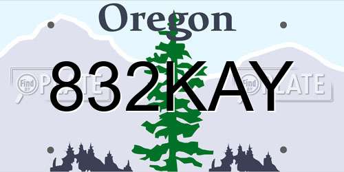 832KAY Oregon License Plate