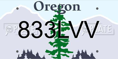833LVV Oregon License Plate