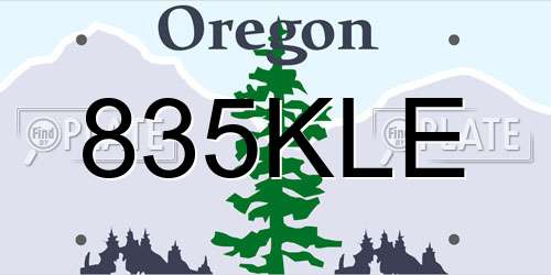 835KLE Oregon License Plate