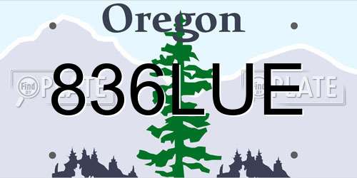 836LUE Oregon License Plate