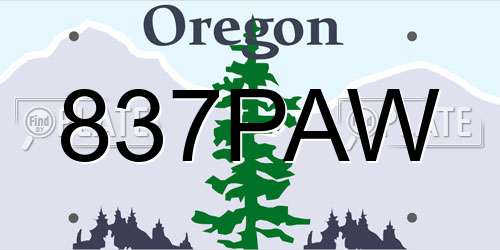837PAW Oregon License Plate