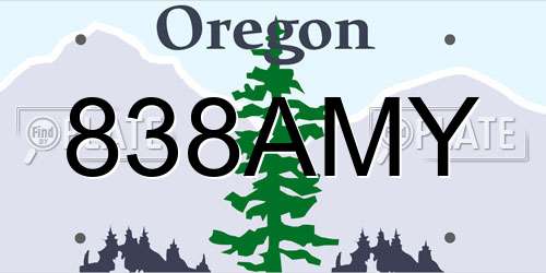 838AMY Oregon License Plate