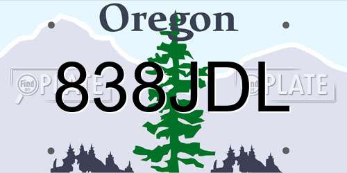 838JDL Oregon License Plate