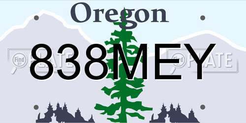 838MEY Oregon License Plate