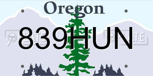 839HUN Oregon License Plate