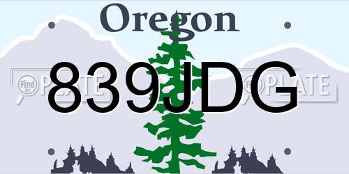 839JDG Oregon License Plate