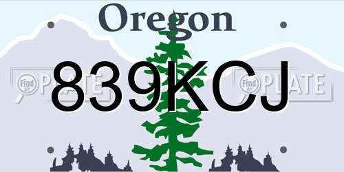 839KCJ Oregon License Plate