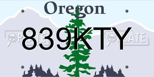 839KTY Oregon License Plate