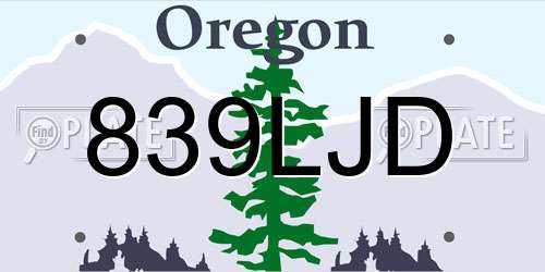 839LJD Oregon License Plate