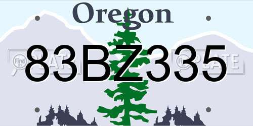 83BZ335 Oregon License Plate