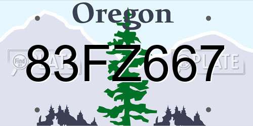 83FZ667 Oregon License Plate