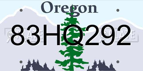 83HQ292 Oregon License Plate