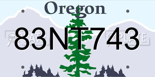 83NT743 Oregon License Plate