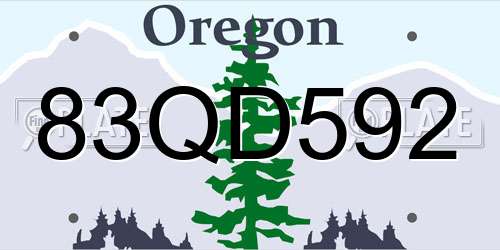 83QD592 Oregon License Plate