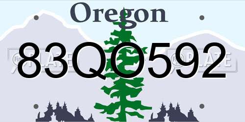 83QO592 Oregon License Plate