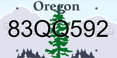 83QQ592 Oregon License Plate