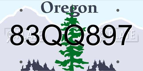83QQ897 Oregon License Plate