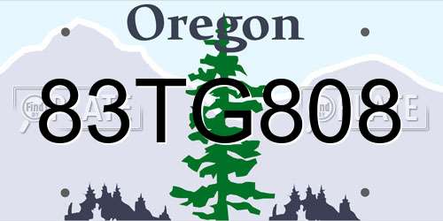 83TG808 Oregon License Plate