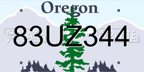 83UZ344 Oregon License Plate
