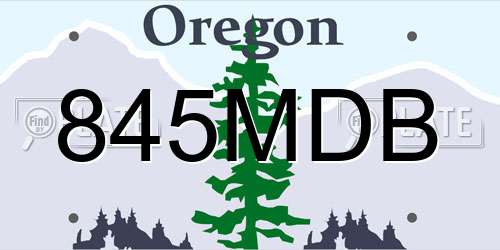845MDB Oregon License Plate