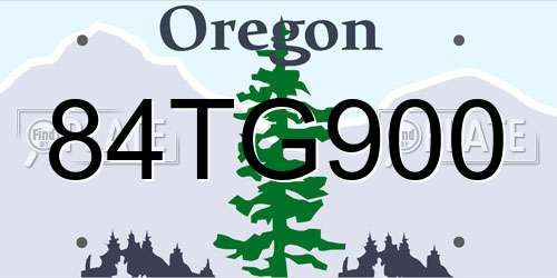 84TG900 Oregon License Plate