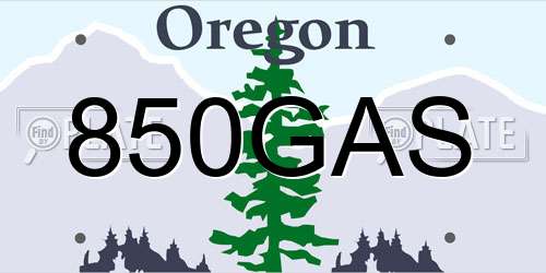 850GAS Oregon License Plate