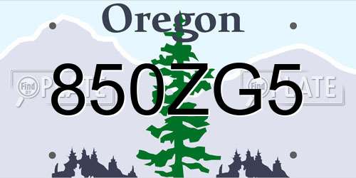 850ZG5 Oregon License Plate