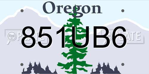 851UB6 Oregon License Plate