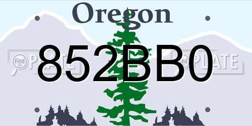 852BB0 Oregon License Plate