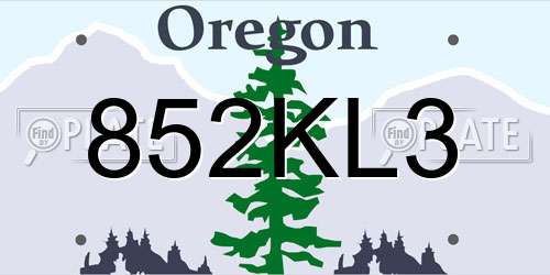 852KL3 Oregon License Plate
