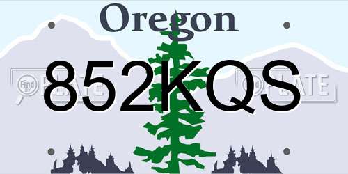 852KQS Oregon License Plate