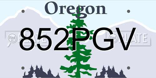852PGV Oregon License Plate