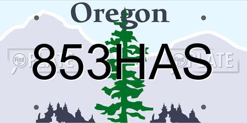 853HAS Oregon License Plate
