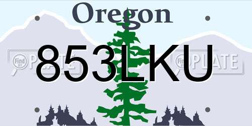853LKU Oregon License Plate